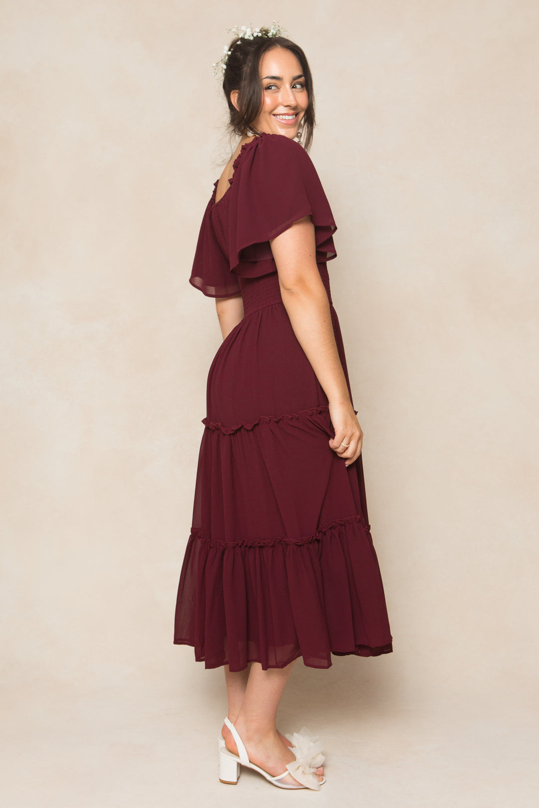 Ellie Dress in Wine Chiffon