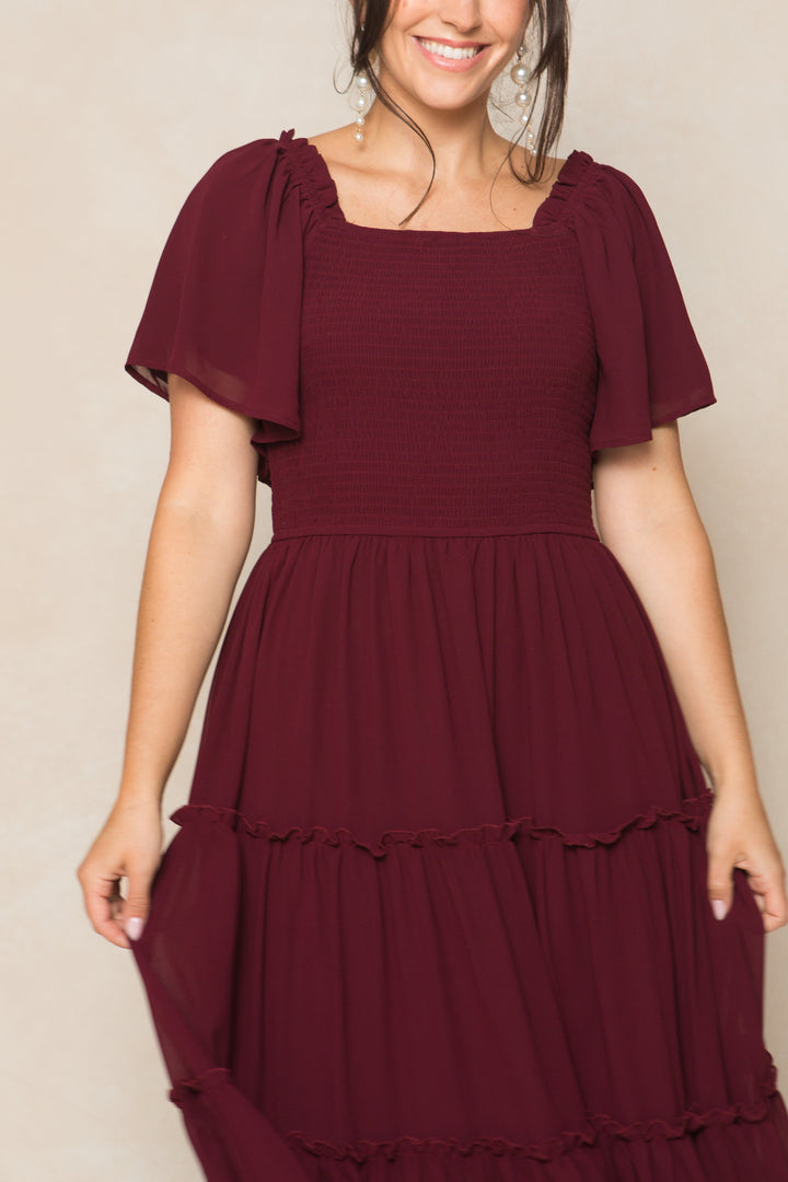 Ellie Dress in Wine Chiffon