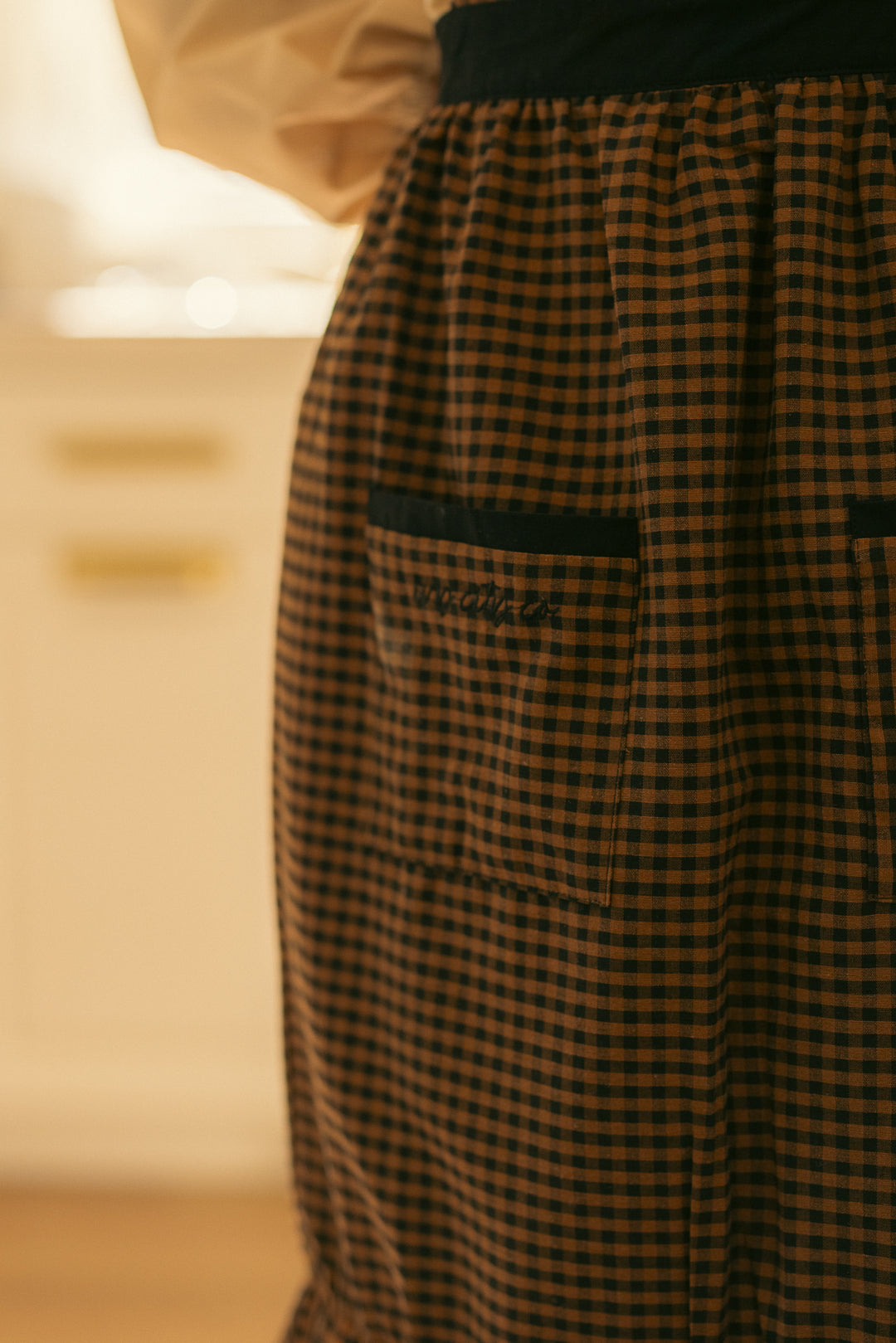 Ivy Apron in Maple Brown Gingham Cotton - FINAL SALE