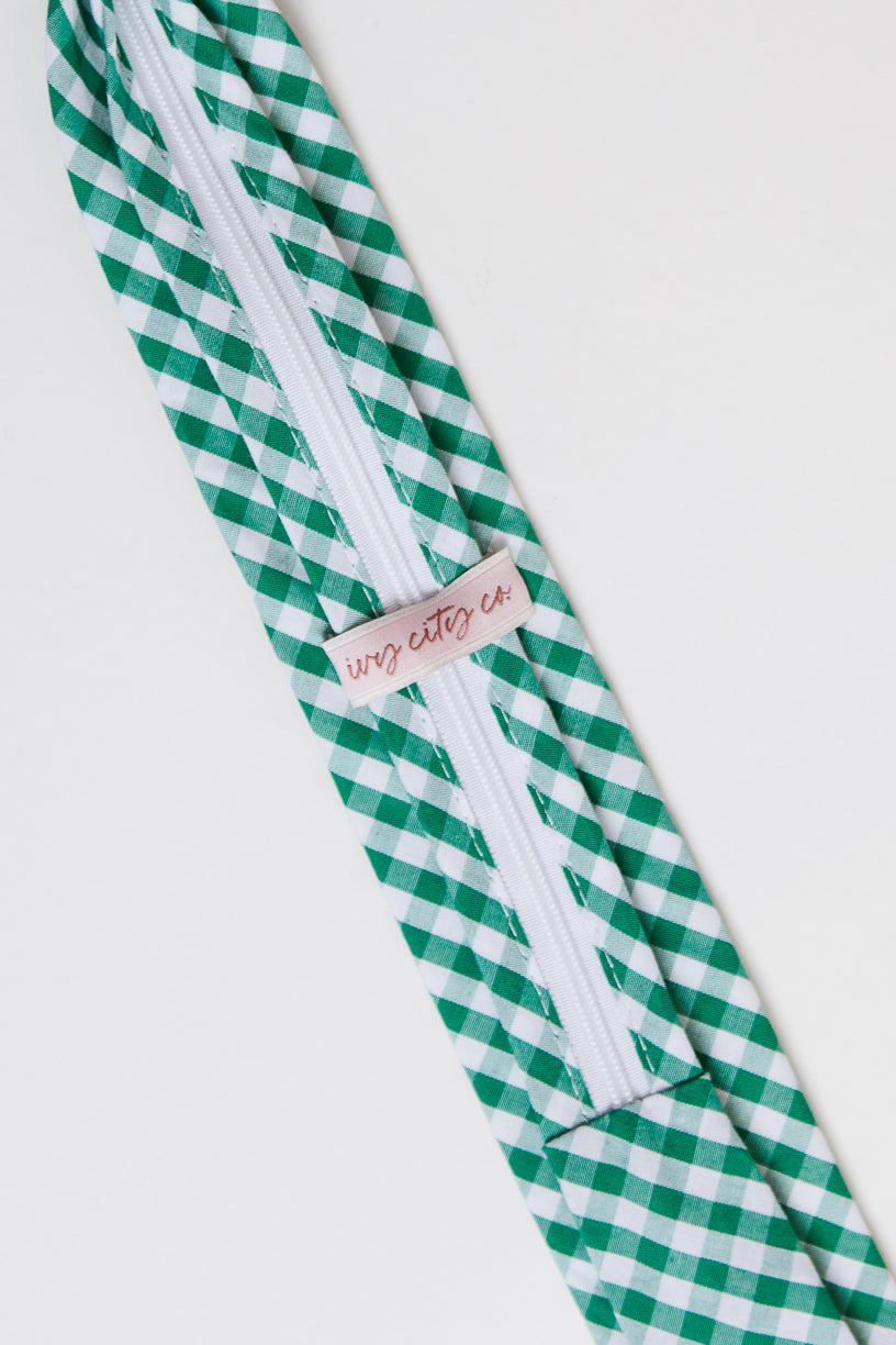 Boys Max Tie in Green Gingham - FINAL SALE