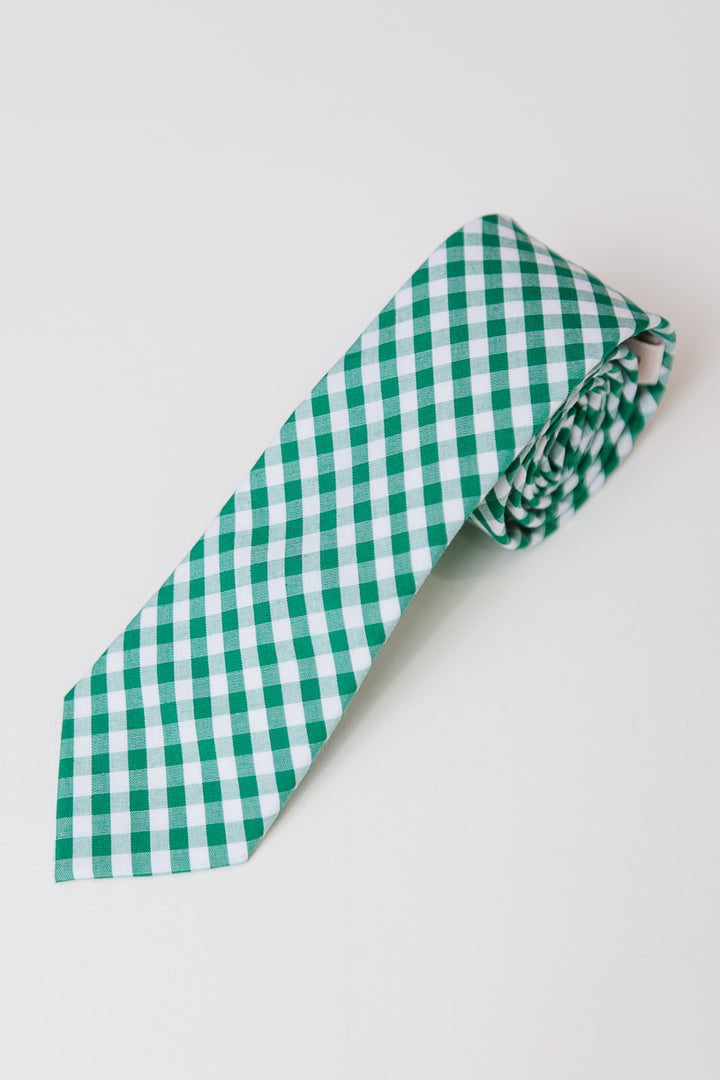 Mens Max Tie in Green Gingham - FINAL SALE