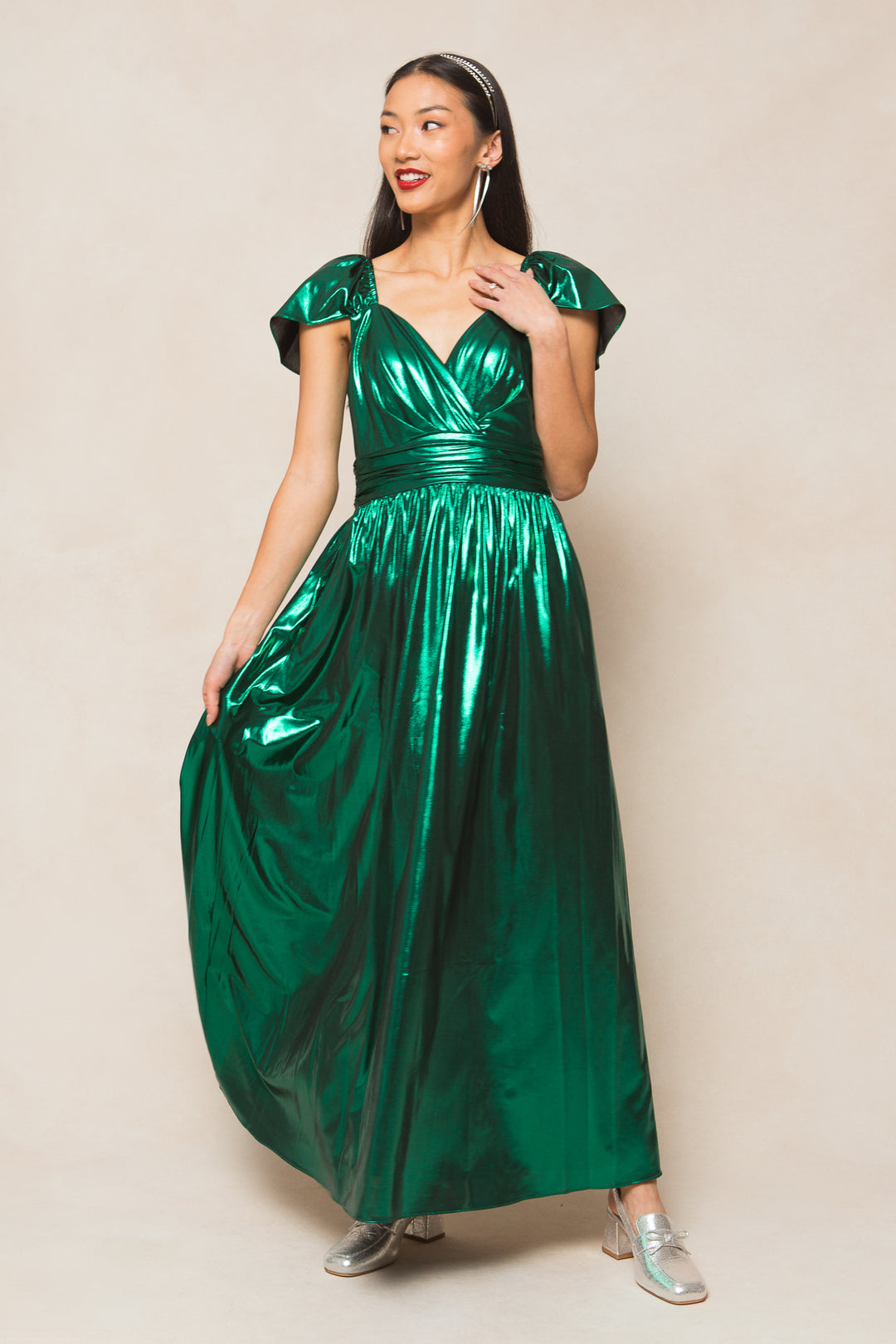 Hera Dress in Metallic Green - FINAL SALE