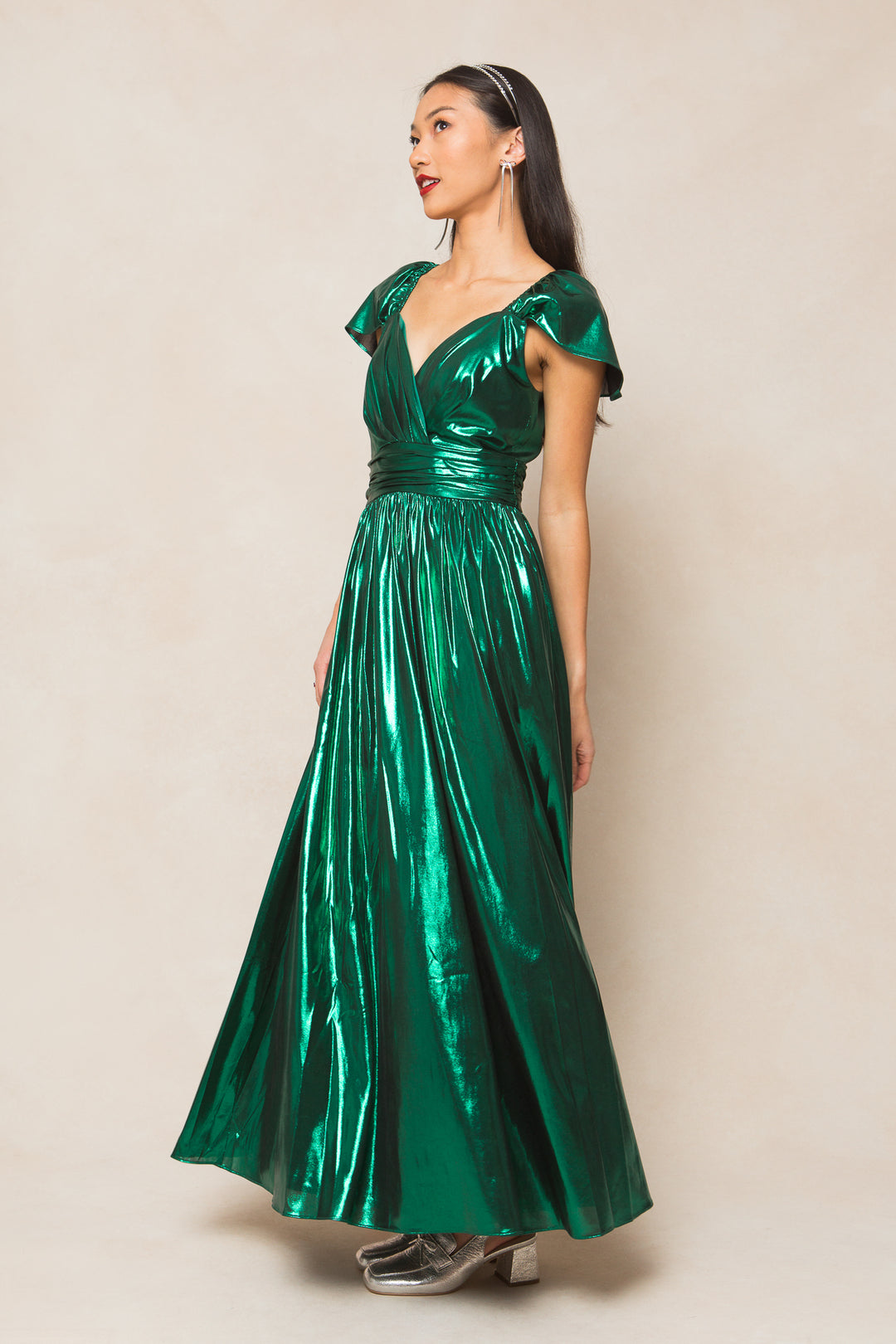 Hera Dress in Metallic Green - FINAL SALE