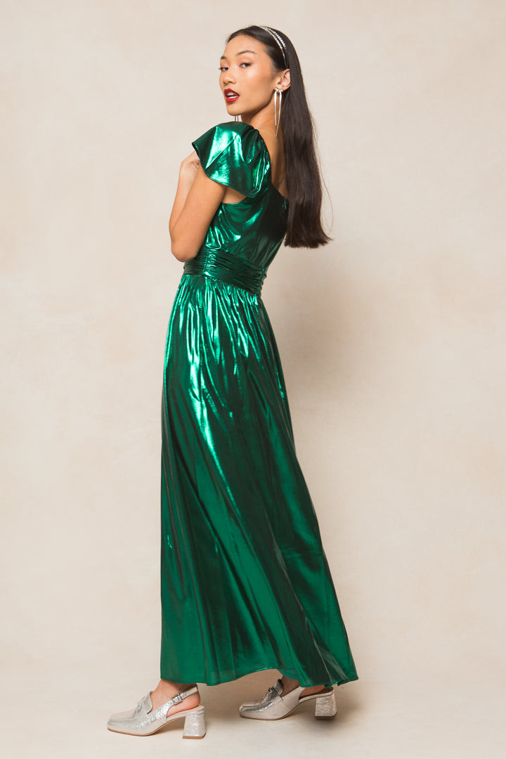 Hera Dress in Metallic Green - FINAL SALE