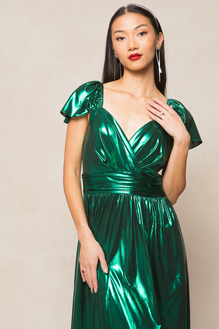 Hera Dress in Metallic Green - FINAL SALE