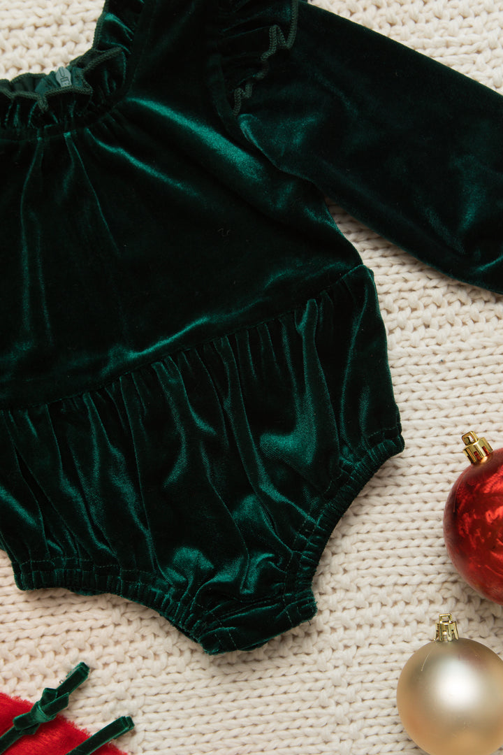 Baby Cleopatra Romper in Emerald Velvet