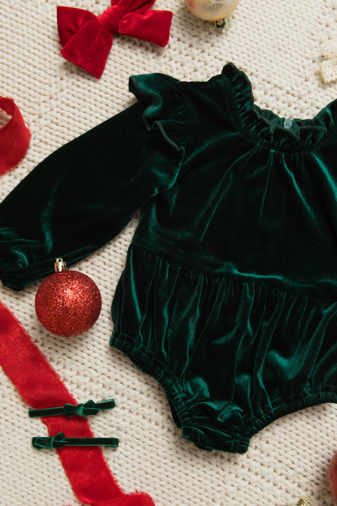 Baby Cleopatra Romper in Emerald Velvet