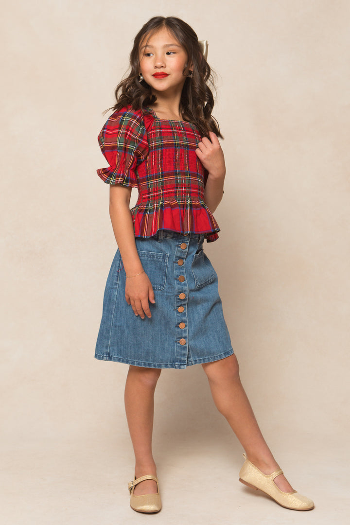 Mini Madeline Top in Holiday Plaid - FINAL SALE