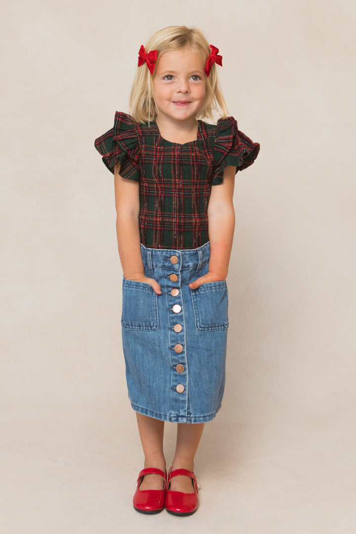 Mini Hattie Top in Green Plaid - FINAL SALE