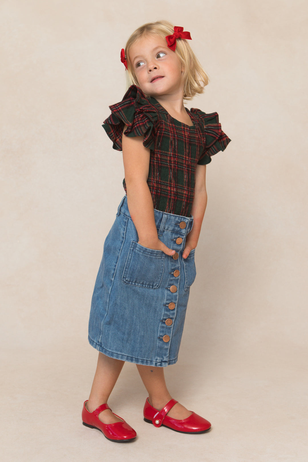 Mini Hattie Top in Green Plaid - FINAL SALE