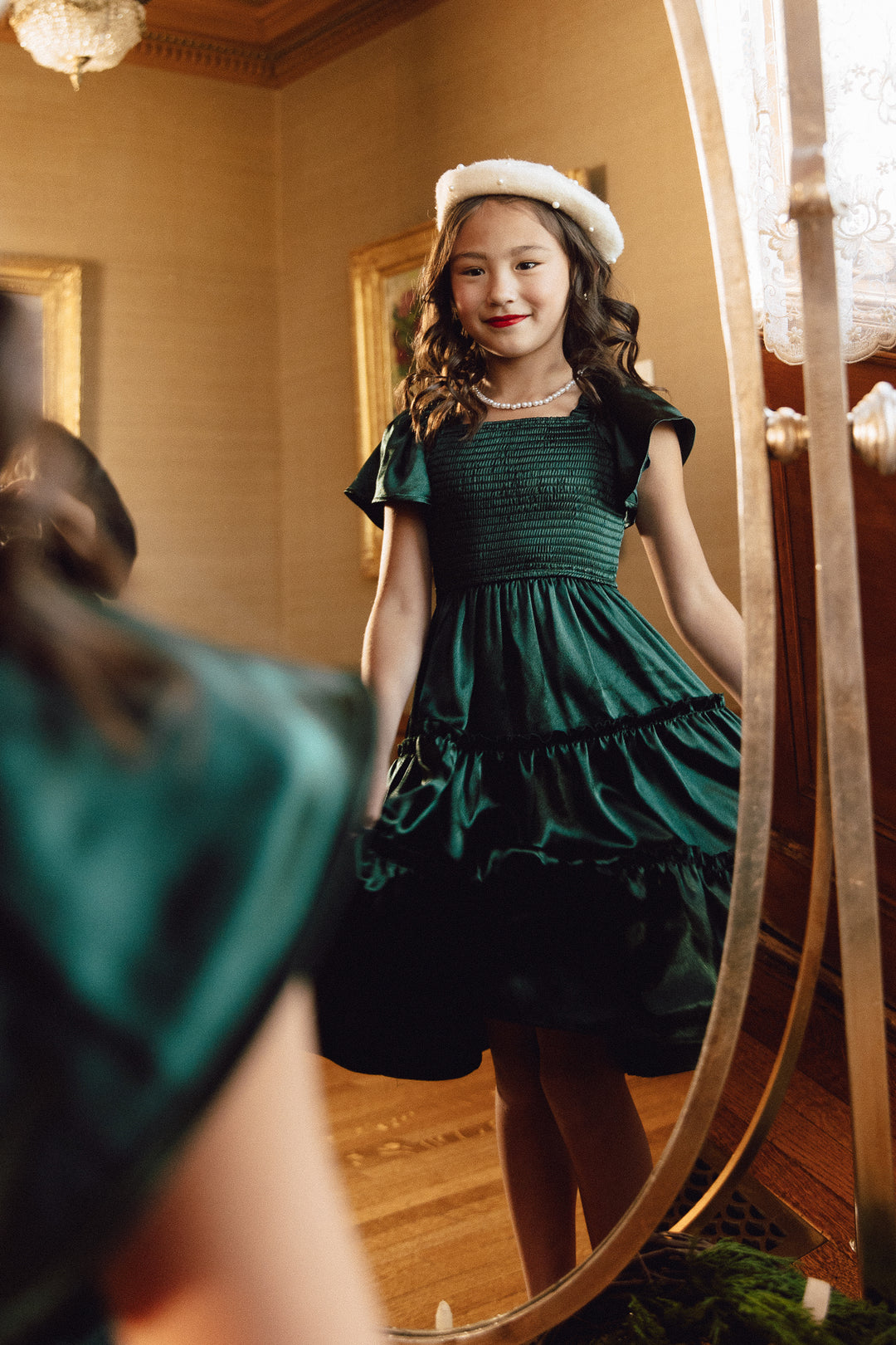 Mini Ellie Dress in Emerald Satin - FINAL SALE