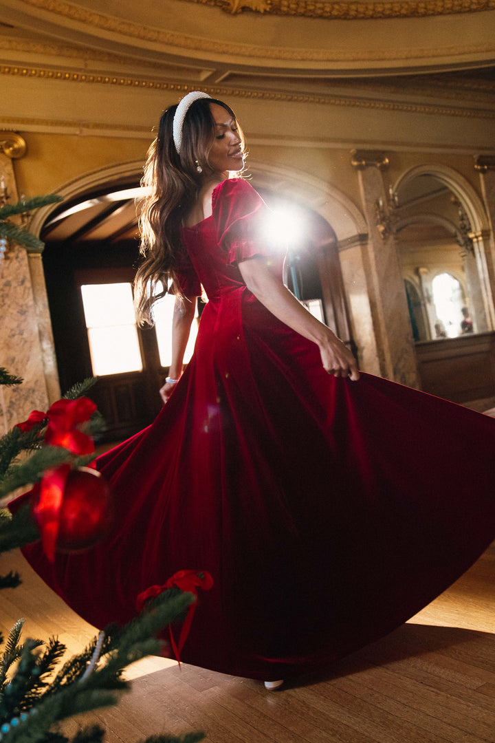 Enamored Dress in Red Velvet - FINAL SALE