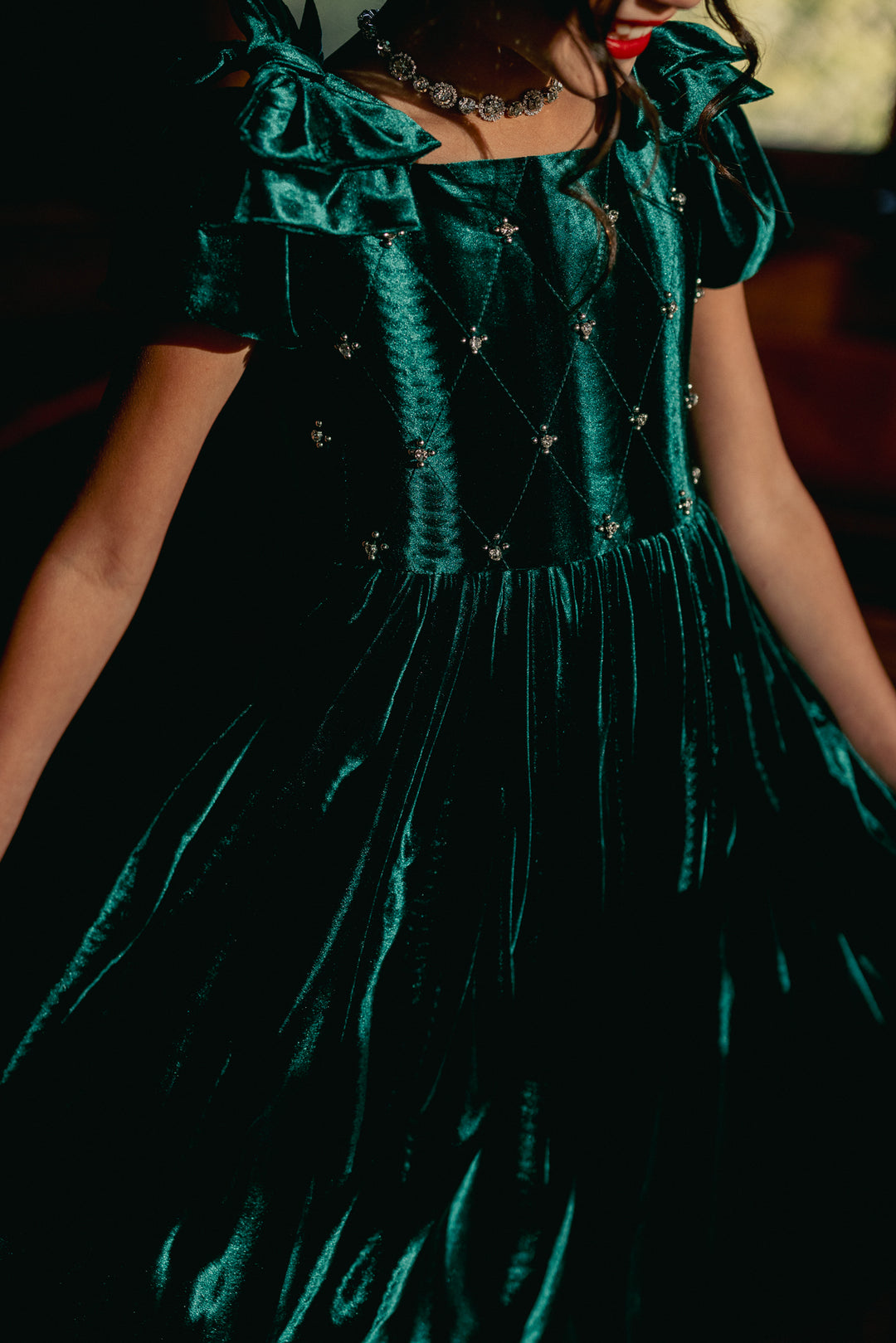 Mini Tiara Dress in Green Velvet - FINAL SALE