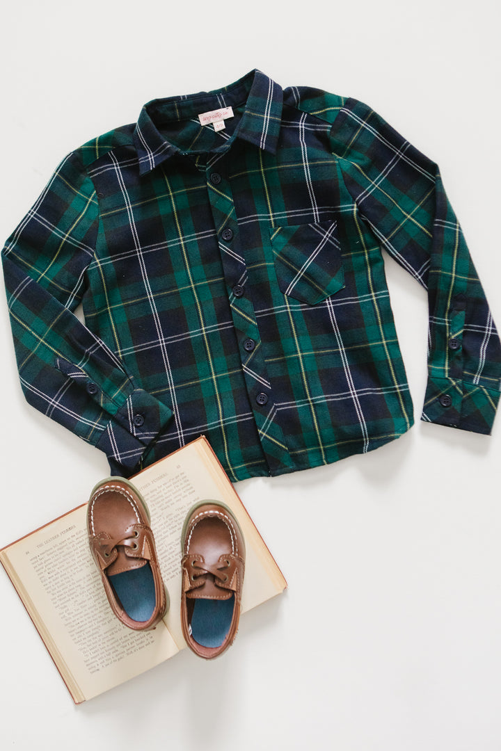 Boys John Shirt in Connie Navy Plaid - FINAL SALE