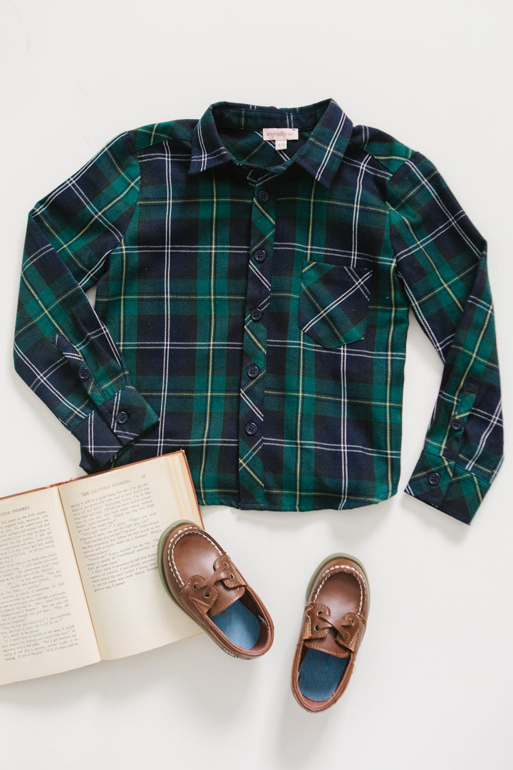 Boys John Shirt in Connie Navy Plaid - FINAL SALE