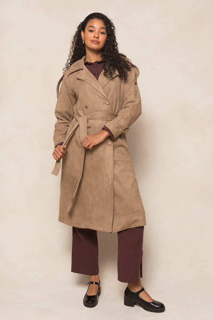 Holly Coat in Tan Suede