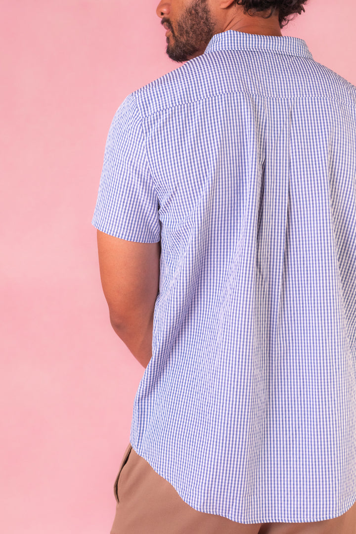 Mens James Shirt in Blue Gingham - FINAL SALE