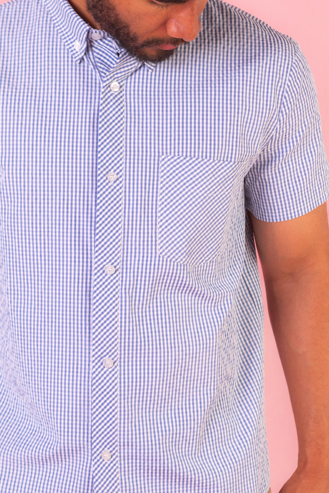 Mens James Shirt in Blue Gingham - FINAL SALE