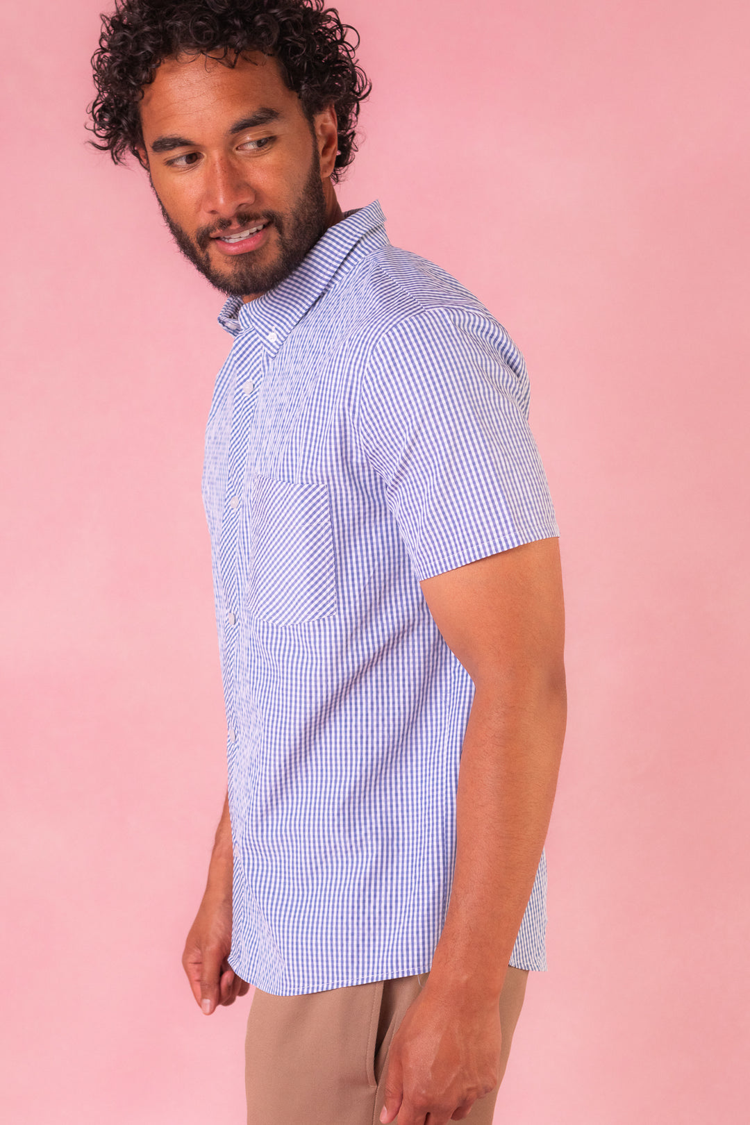 Mens James Shirt in Blue Gingham - FINAL SALE