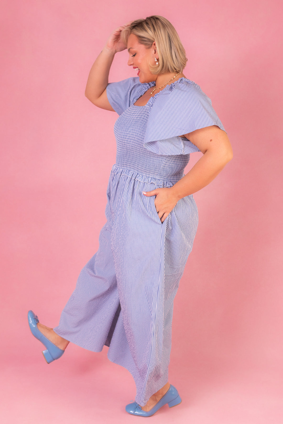 Indie Jumpsuit in Blue Gingham - FINAL SALE