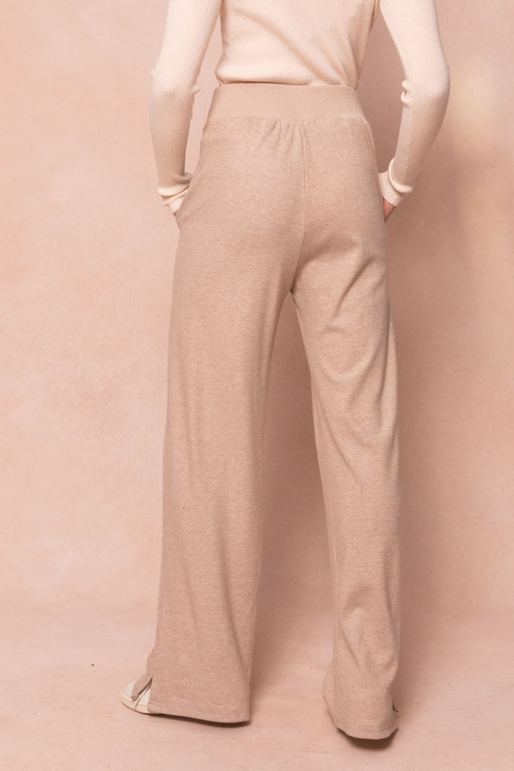 Ivy Wide Leg Embroidered Sweatpants in Oatmeal