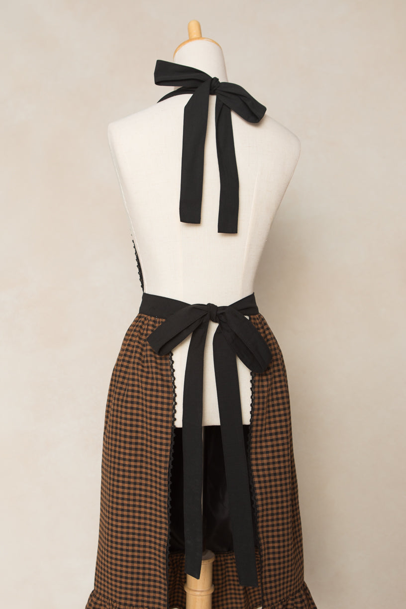 Ivy Apron in Maple Brown Gingham Cotton - FINAL SALE