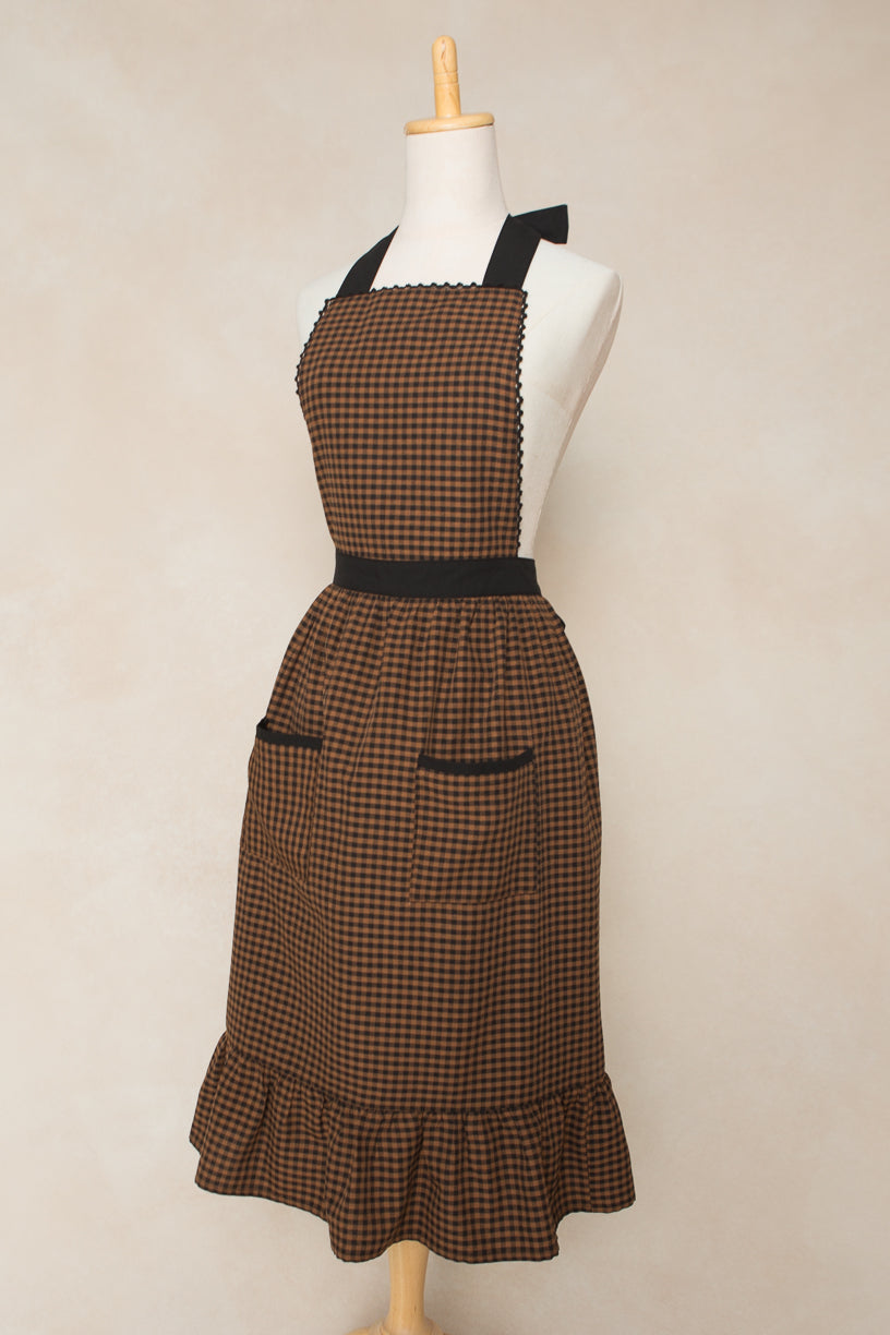 Ivy Apron in Maple Brown Gingham Cotton - FINAL SALE