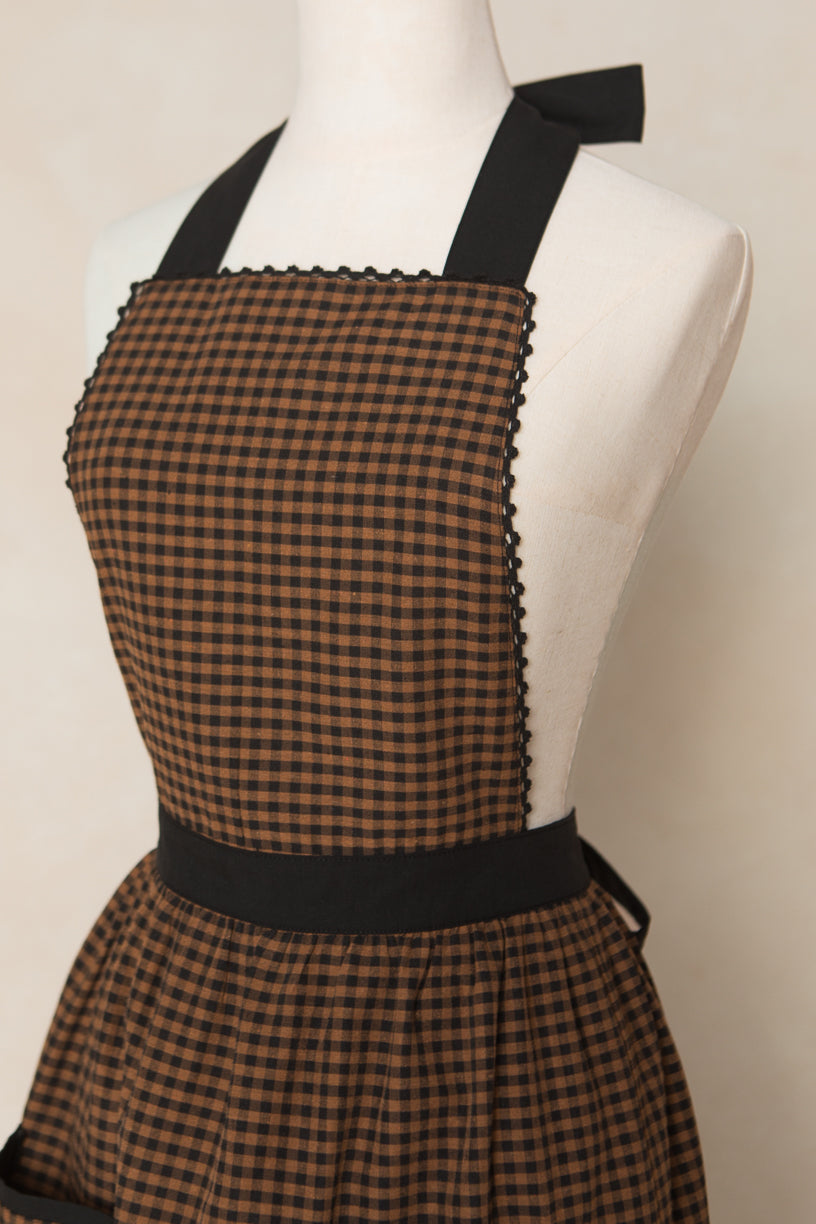 Ivy Apron in Maple Brown Gingham Cotton - FINAL SALE