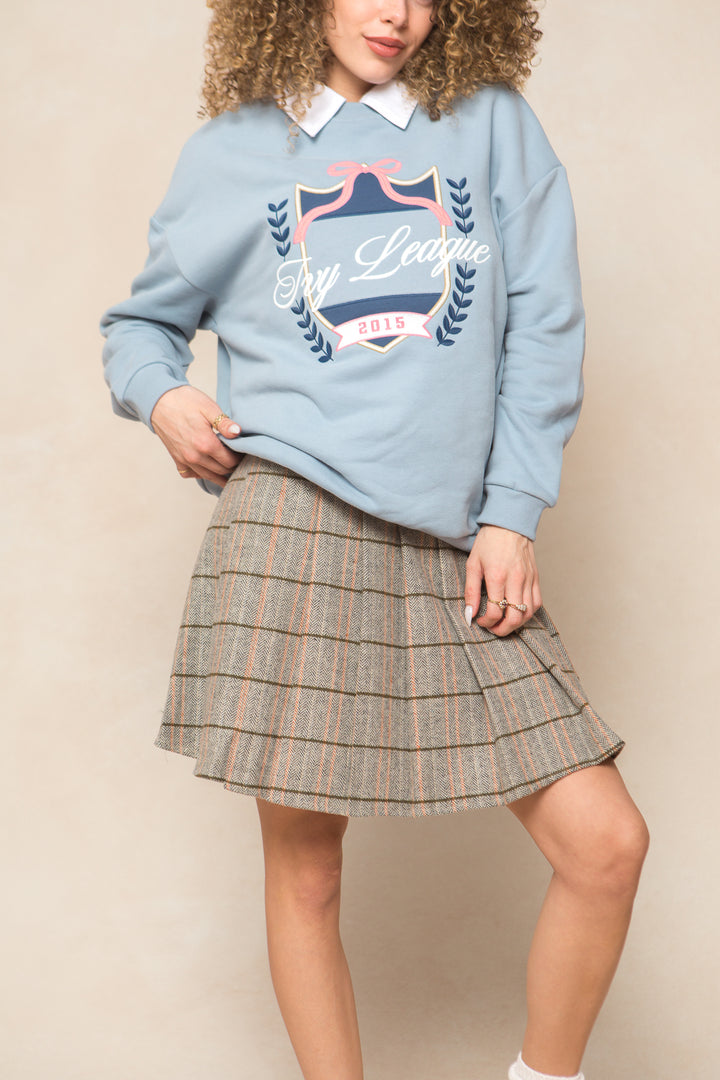 Ivy Embroidered Crewneck Sweatshirt in Blue