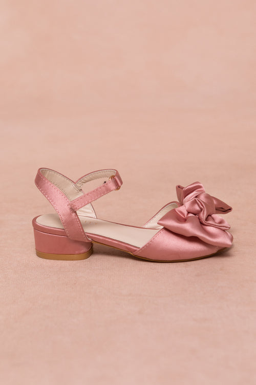 Mini Ivy Bow Heel in Pink Satin