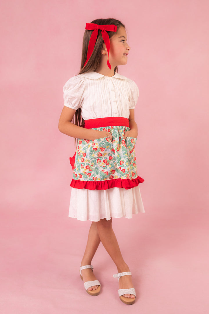 Mini Ivy Half Apron in Strawberry Cotton - FINAL SALE