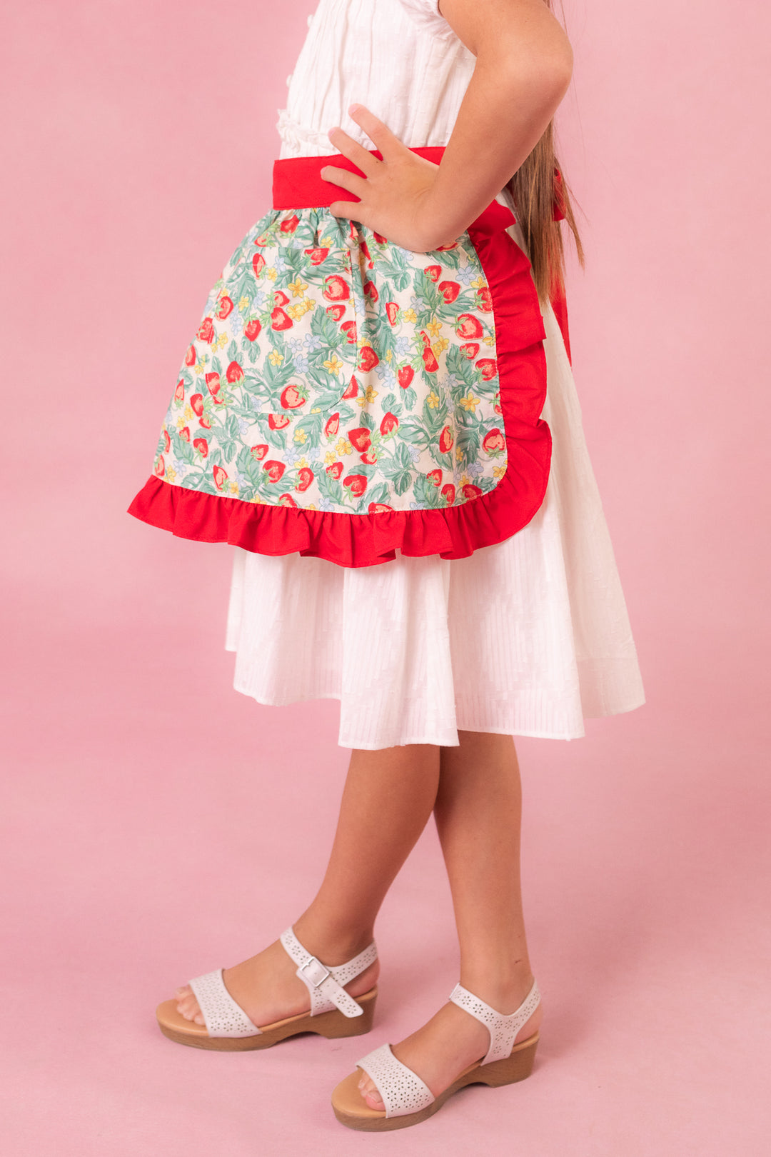 Mini Ivy Half Apron in Strawberry Cotton - FINAL SALE