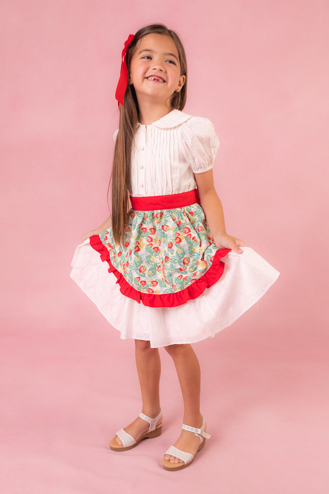 Mini Ivy Half Apron in Strawberry Cotton - FINAL SALE