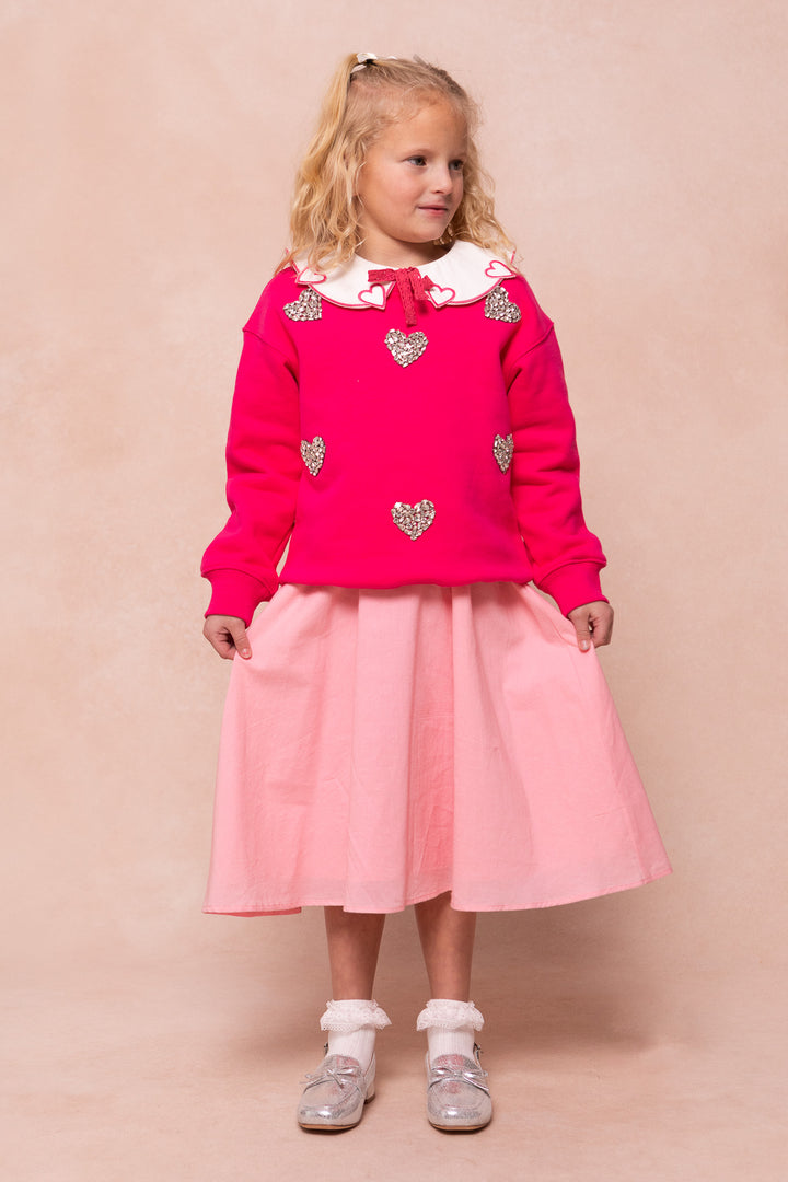 Mini Ivy Jewel Heart Sweatshirt in Pink