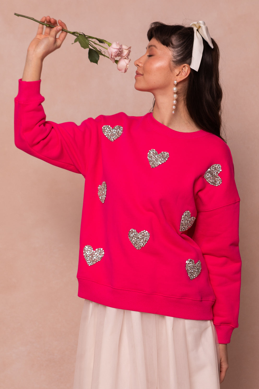 Ivy Jewel Heart Sweatshirt in Pink