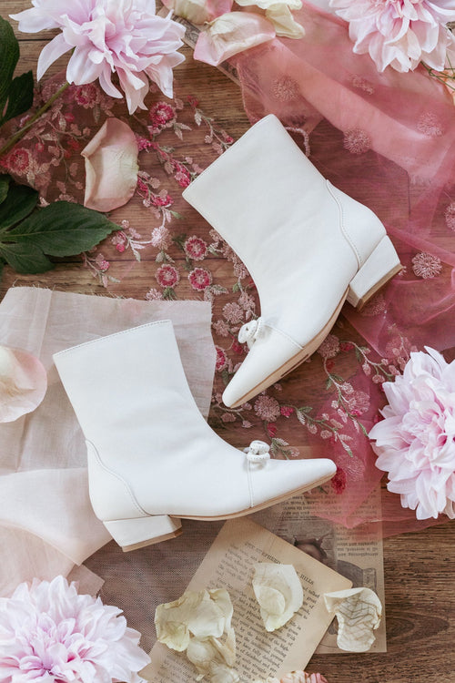 Mini Ivy Bow Ankle Boot in White