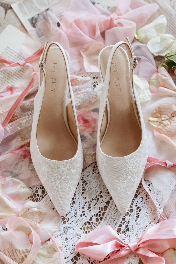 Ivy Lace Kitten Heel in White