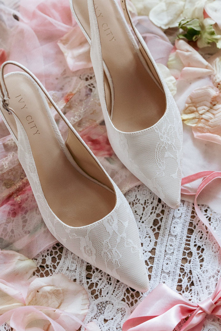 Ivy Lace Kitten Heel in White