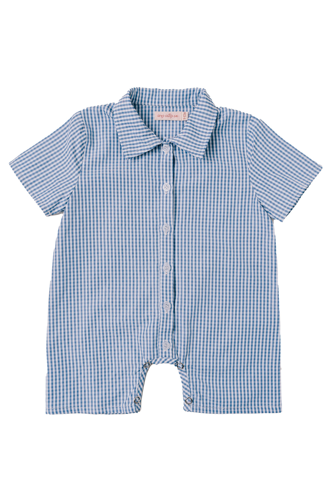 Baby Boy James Romper in Blue Gingham - FINAL SALE