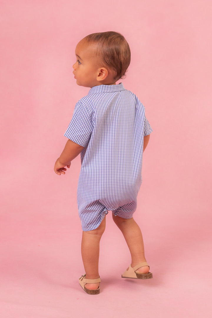 Baby Boy James Romper in Blue Gingham - FINAL SALE