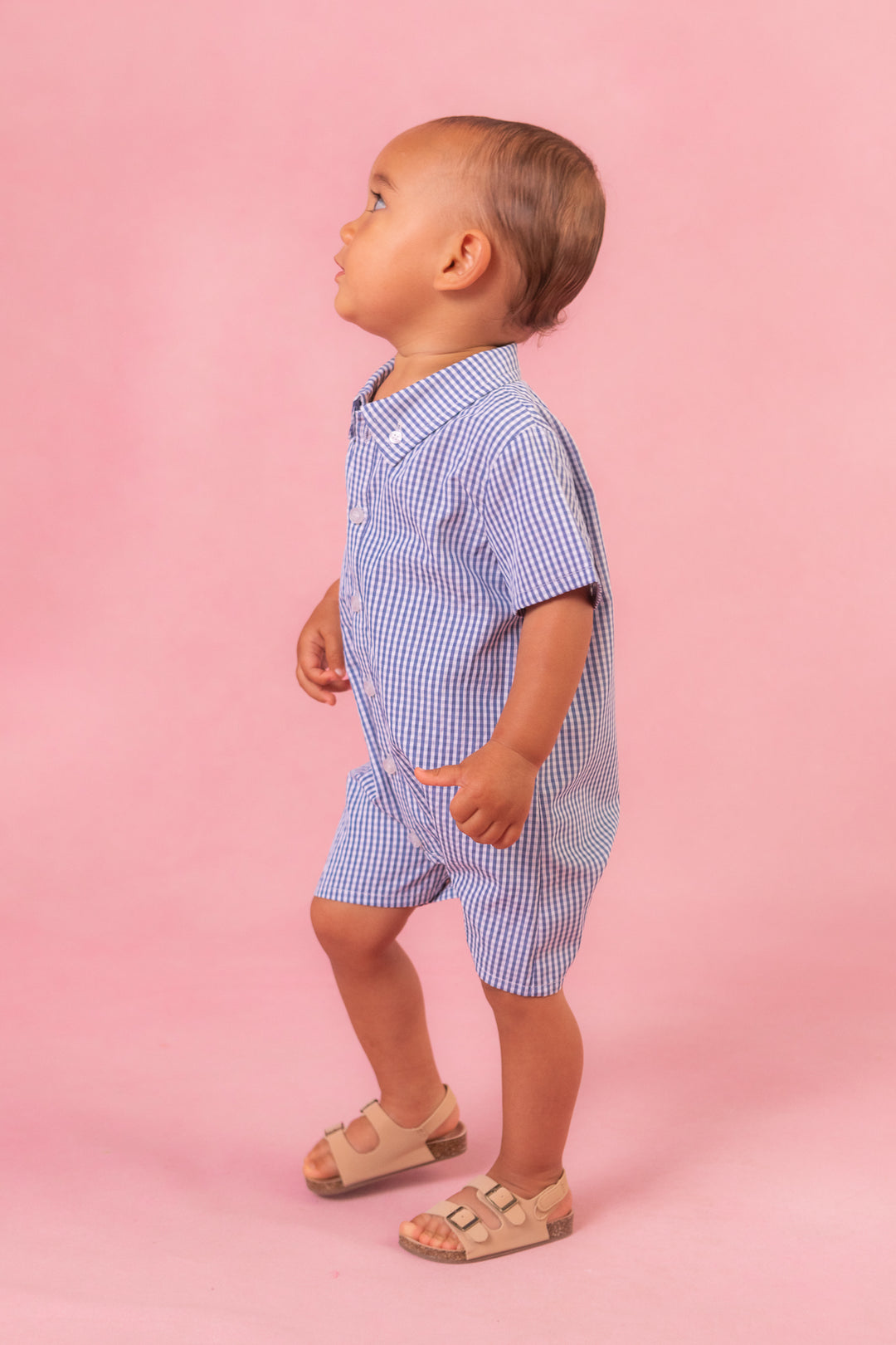 Baby Boy James Romper in Blue Gingham - FINAL SALE