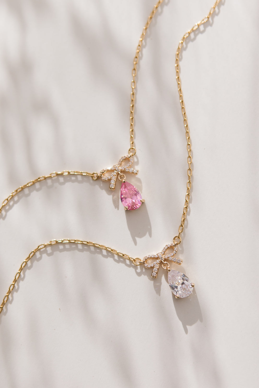 Jewel Bow Tear Drop Necklace in Crystal