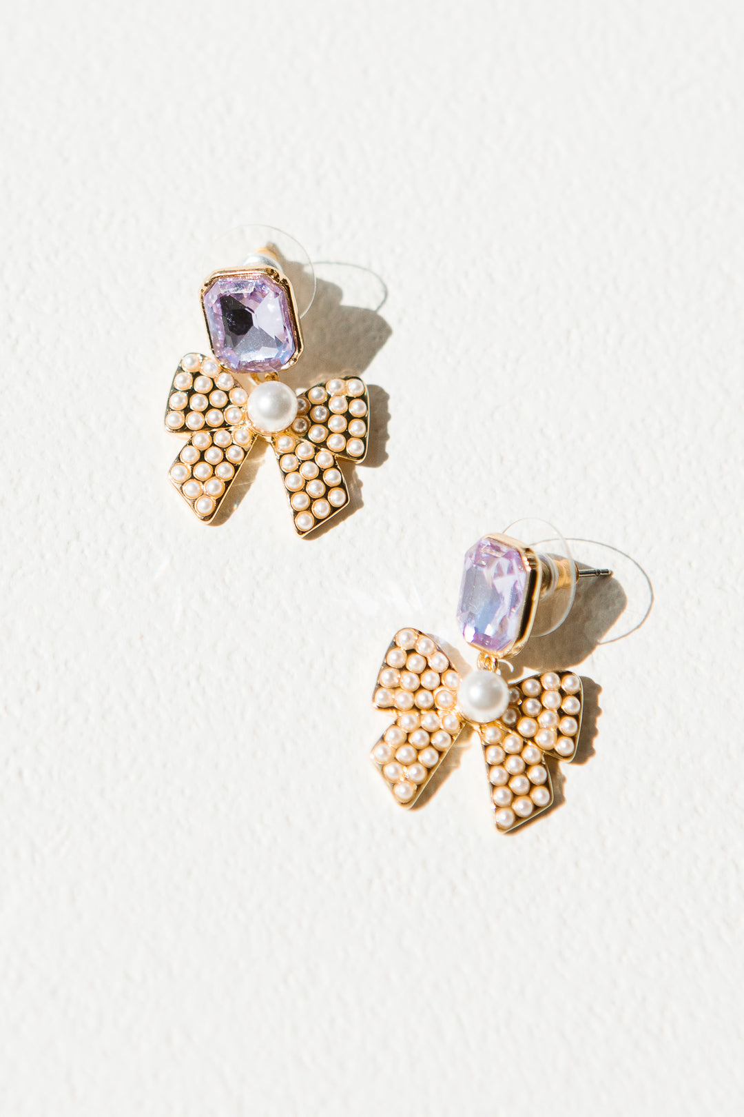 Jewel with Pearl Bow Drop Earrings