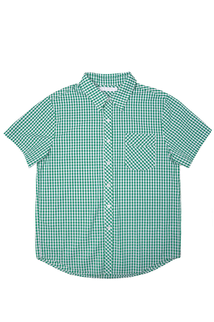 Mens James Shirt in Green Gingham - FINAL SALE