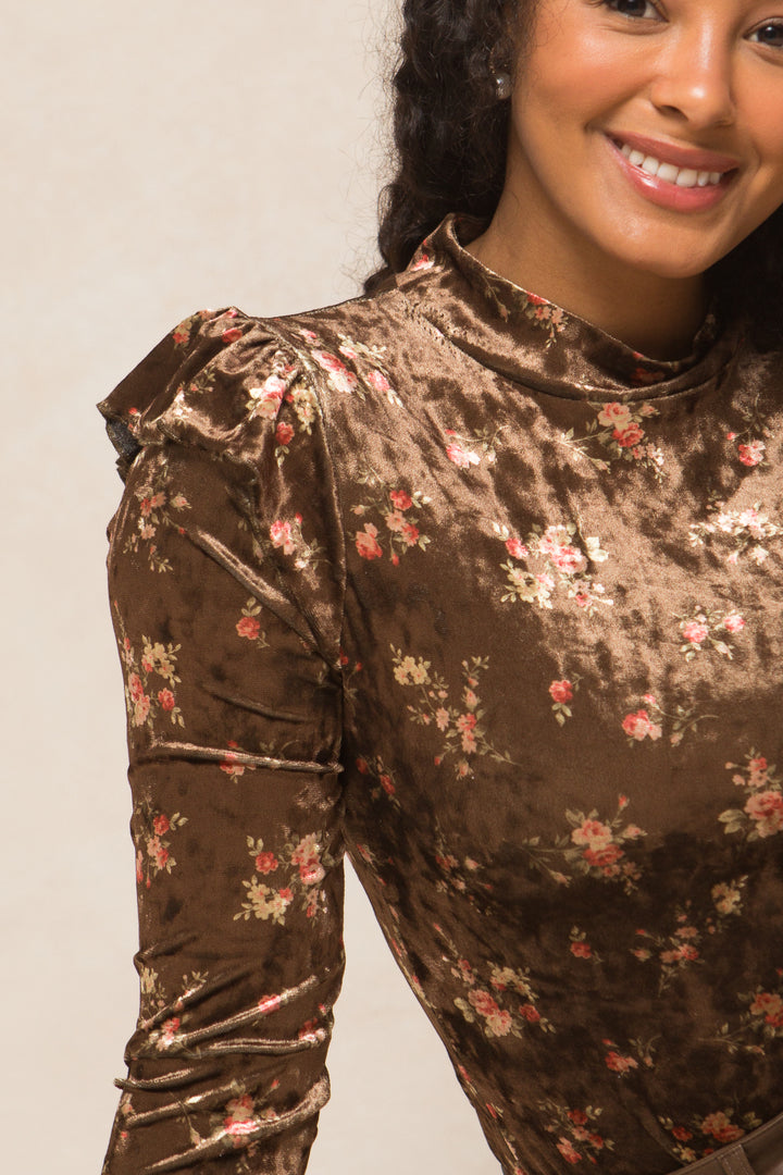 La La Lady Top in Brown Floral - FINAL SALE