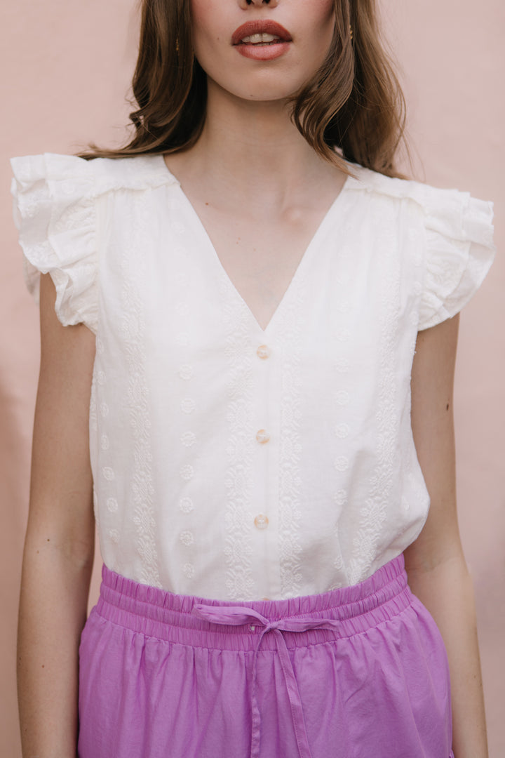 Lana Blouse in White Eyelet