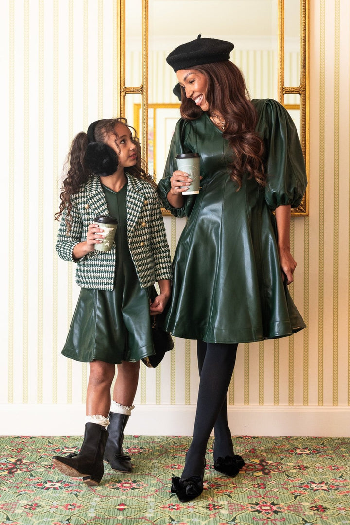 Mini Leah Dress in Green Vegan Leather