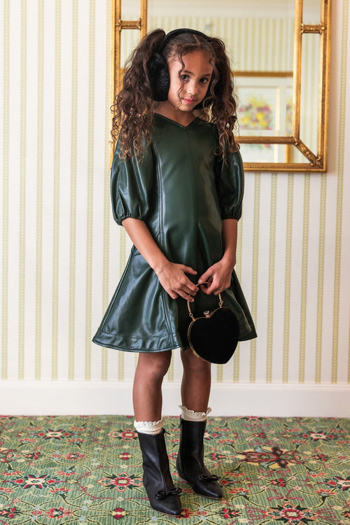 Mini Leah Dress in Green Vegan Leather