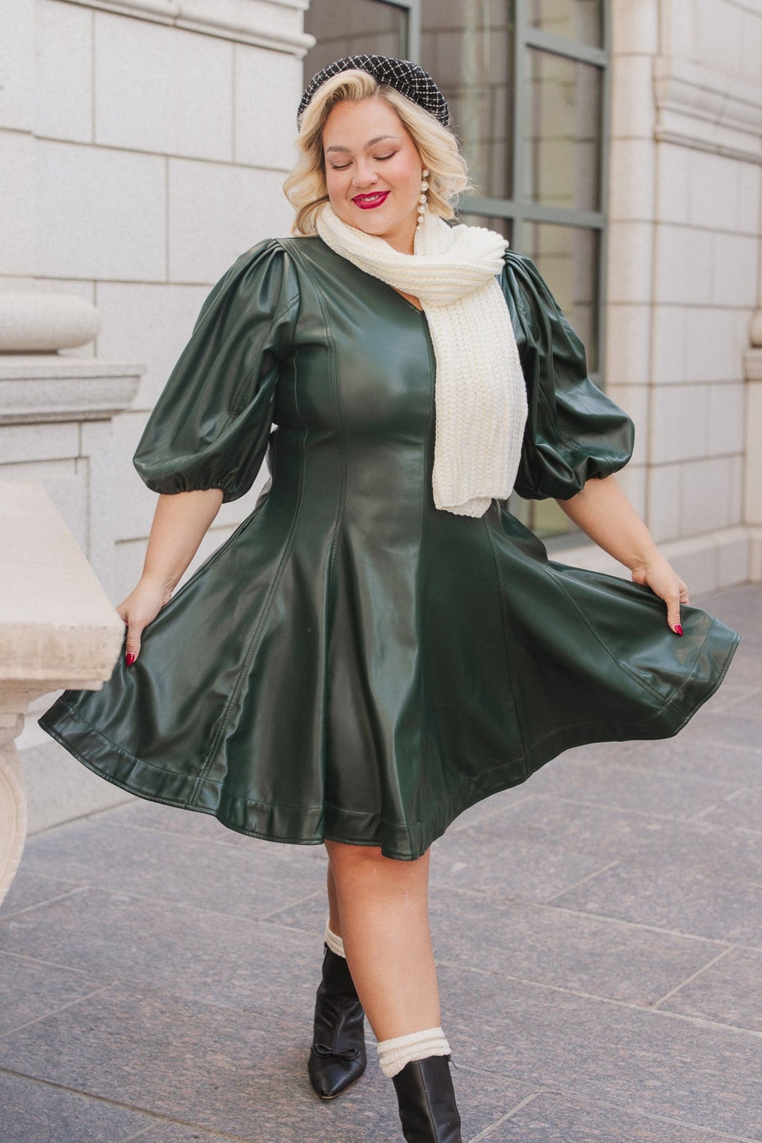 Leah Dress in Green Vegan Leather