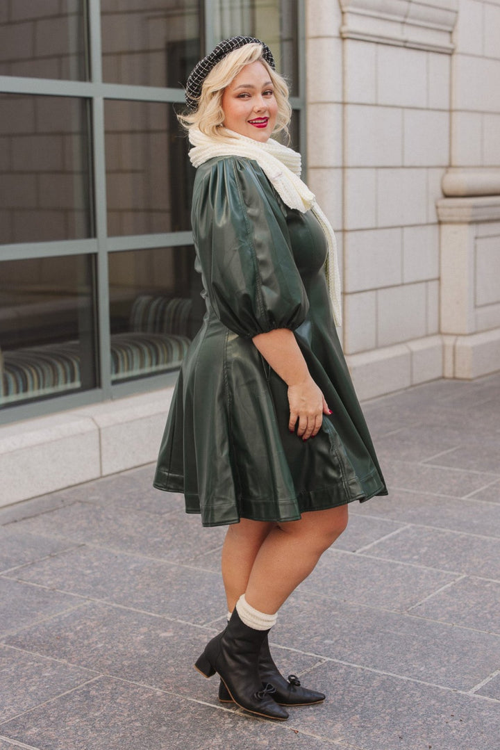 Leah Dress in Green Vegan Leather